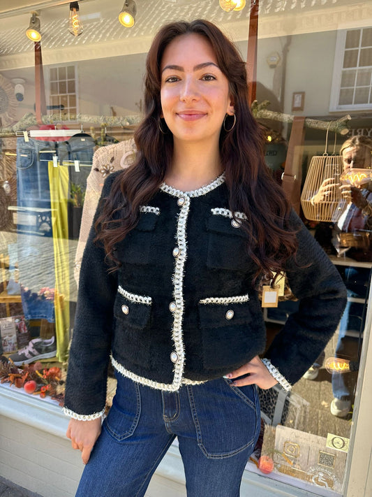 The Rhea Two Tone Cropped Jacket- Black & Cream