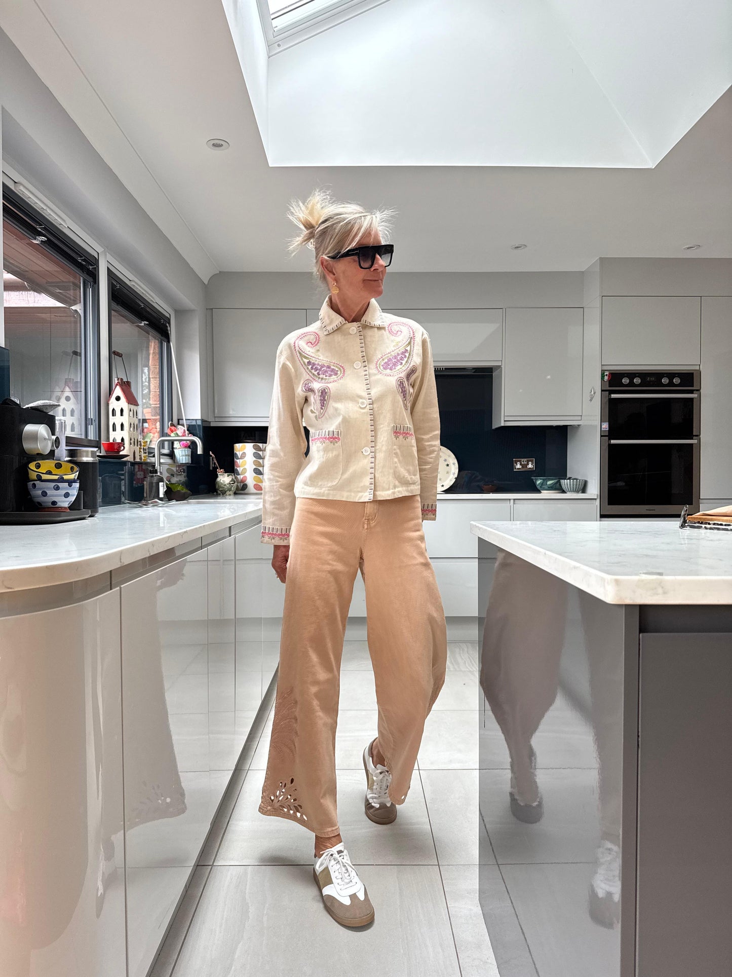 Nekane NKN Palm Embroidered Denim Jeans - Biscuit