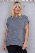 Knitted High/Low Lana Wool Tank Top - Denim
