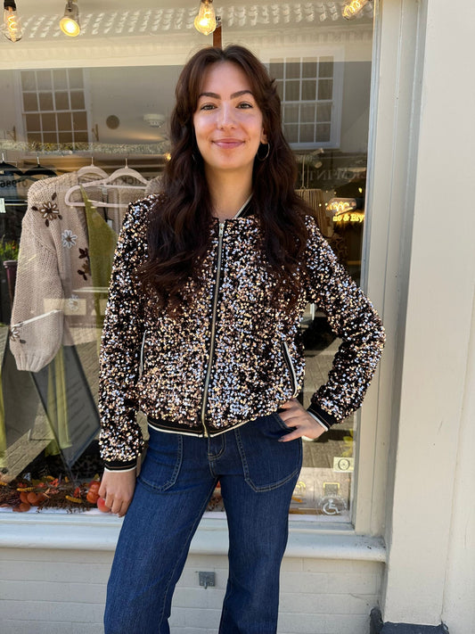 The Georgie Sequin Zippable Bomber Jacket