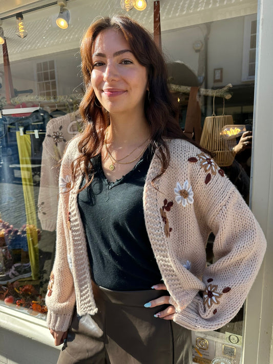 Wildflower Autumn Flowers Chunky Knit Cardigan