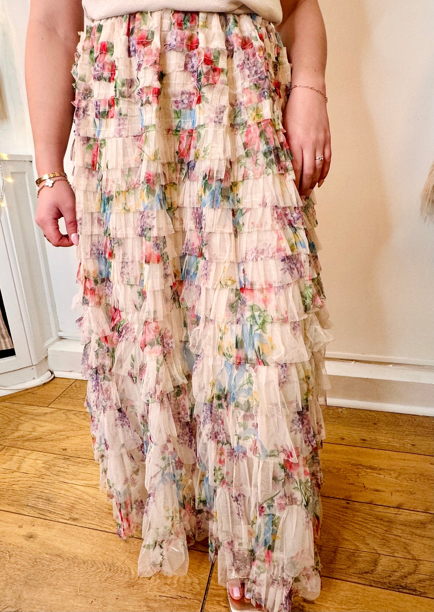 The Louisa Tulle Tiered Flower Print Skirt