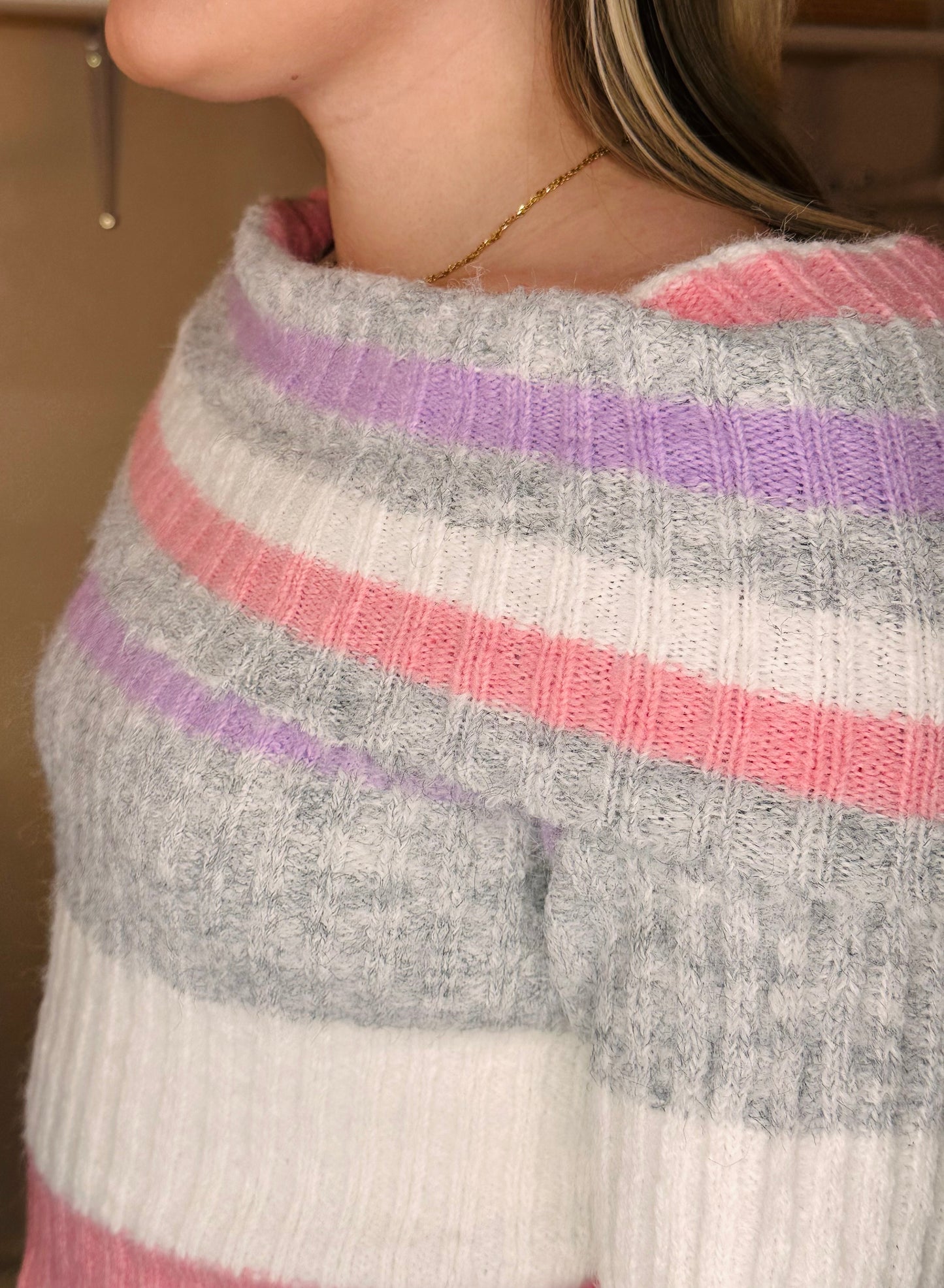 Pastel stripe bardot super soft jumper