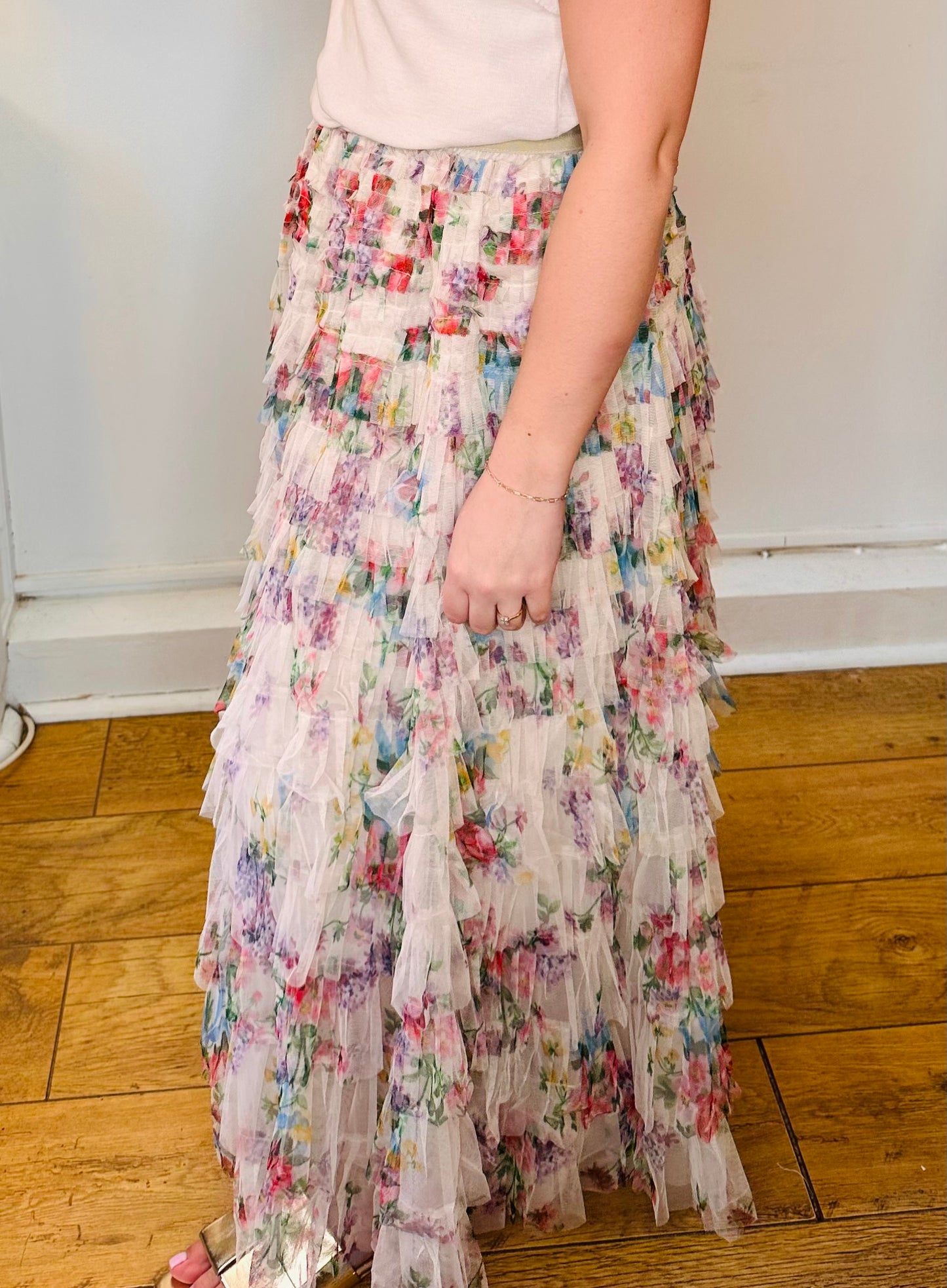 The Louisa Tulle Tiered Flower Print Skirt