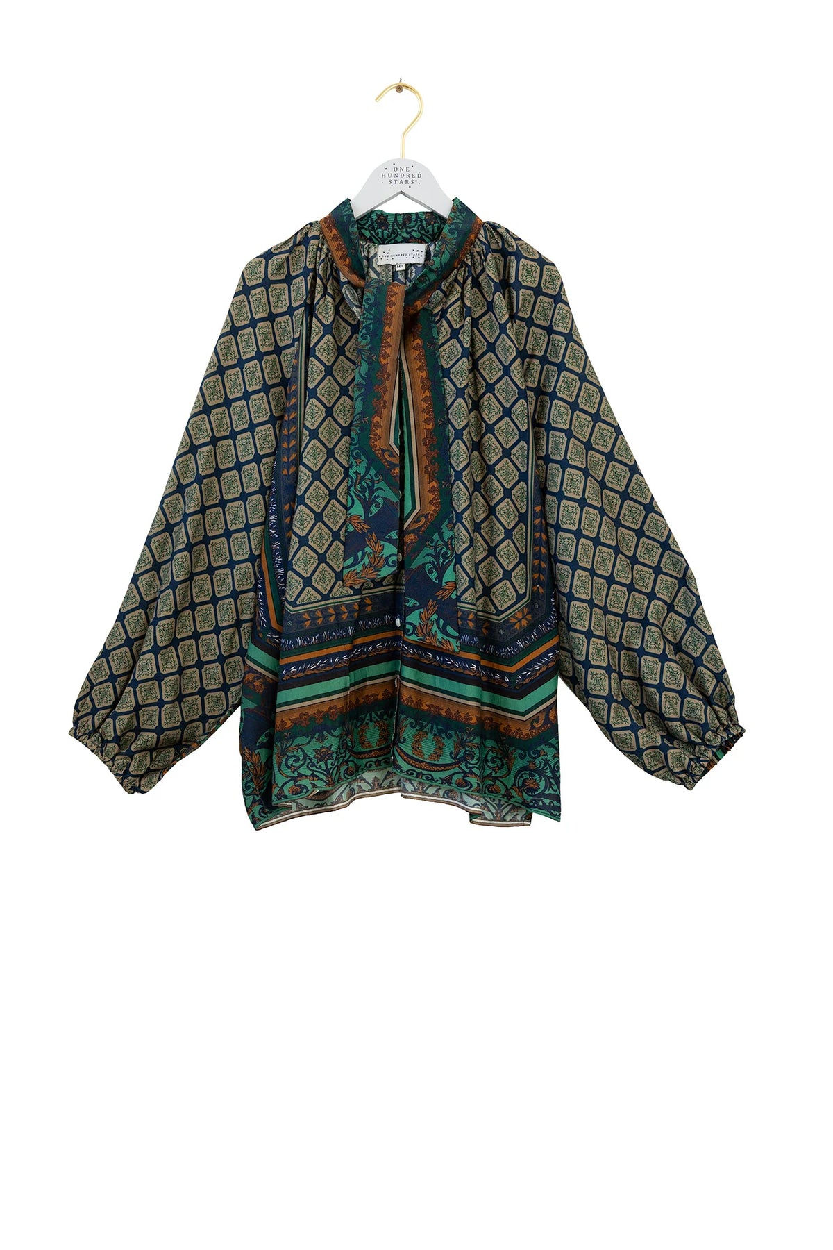 Amulet Emerald Tencel Pussy Bow Shirt