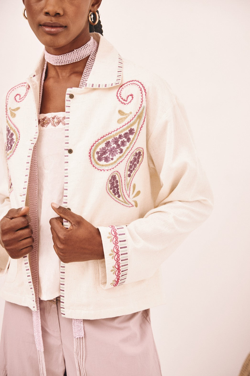 Nekane NKN Paisley Embroidered Jacket - oatmeal and violet