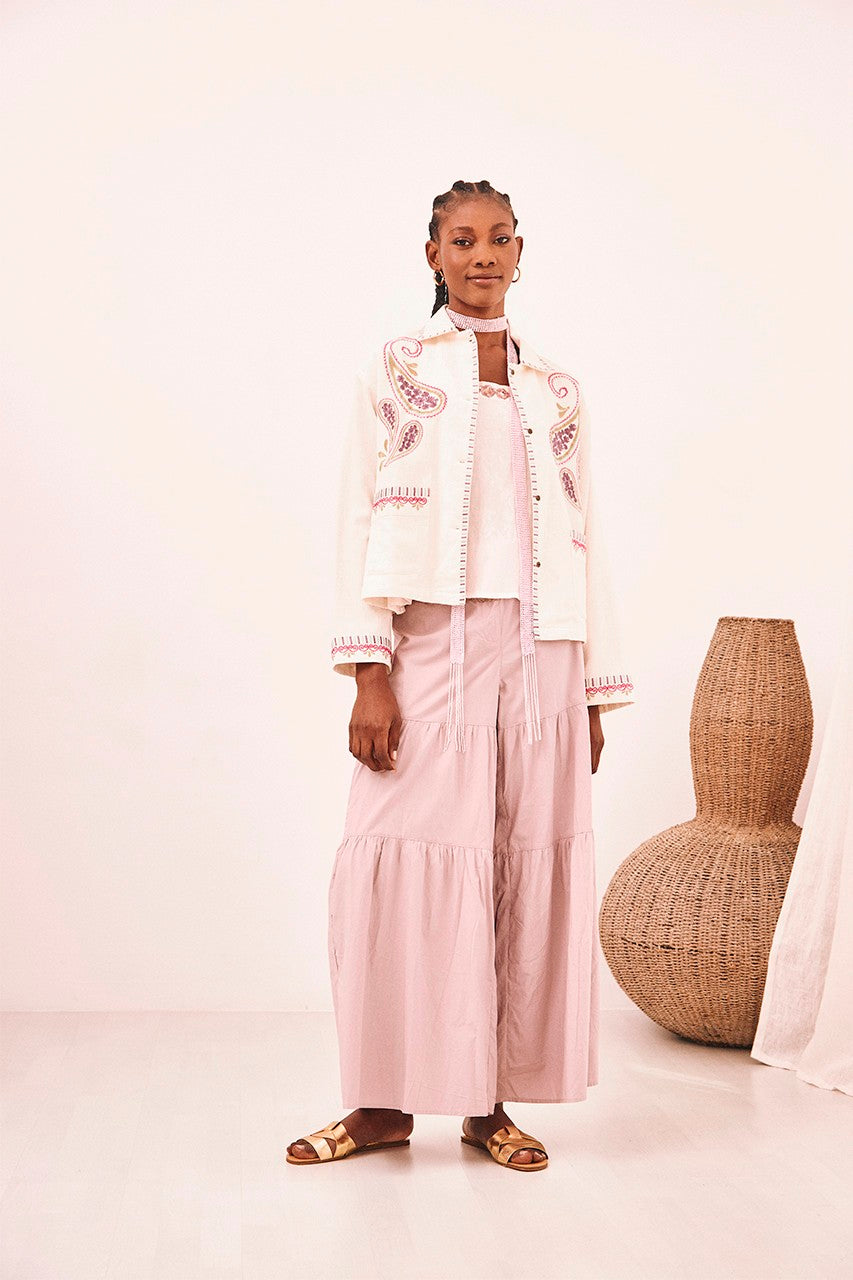 Nekane NKN Paisley Embroidered Jacket - oatmeal and violet