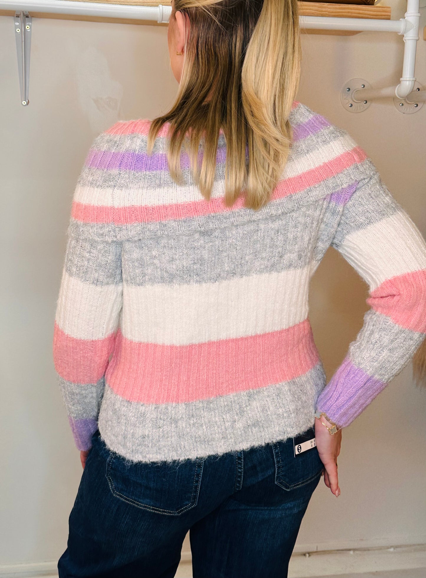 Pastel stripe bardot super soft jumper