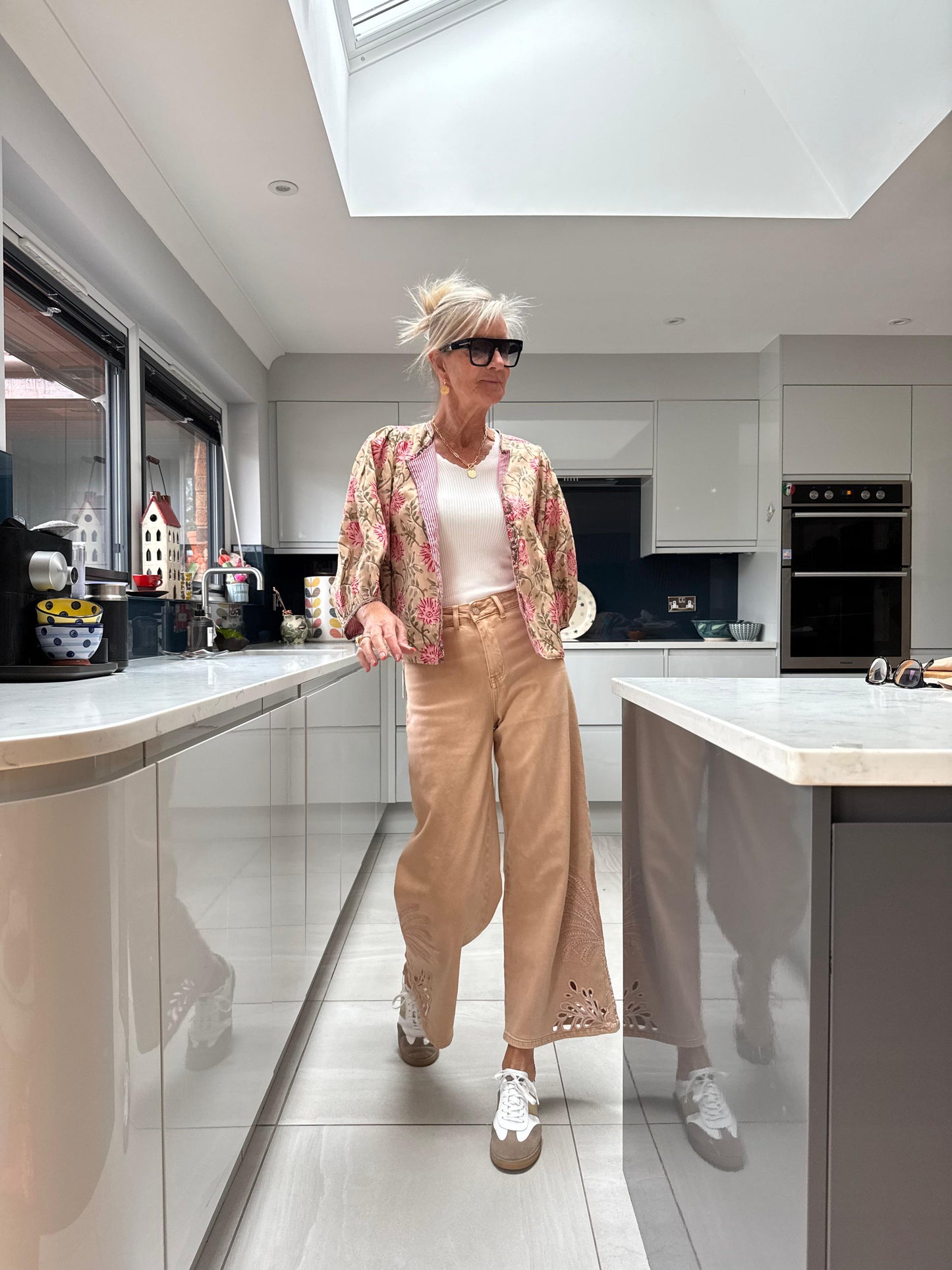 Nekane NKN Palm Embroidered Denim Jeans - Biscuit