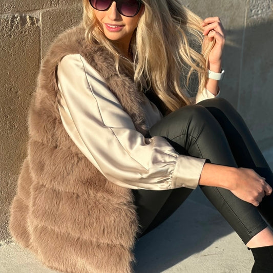 Sam Soft Stone Faux Fur Gilet