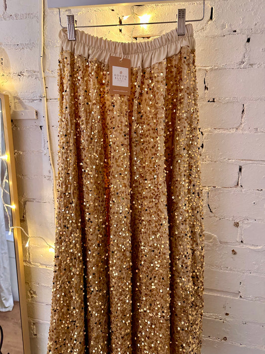 Sophie Velvet Sequin Skirt - gold