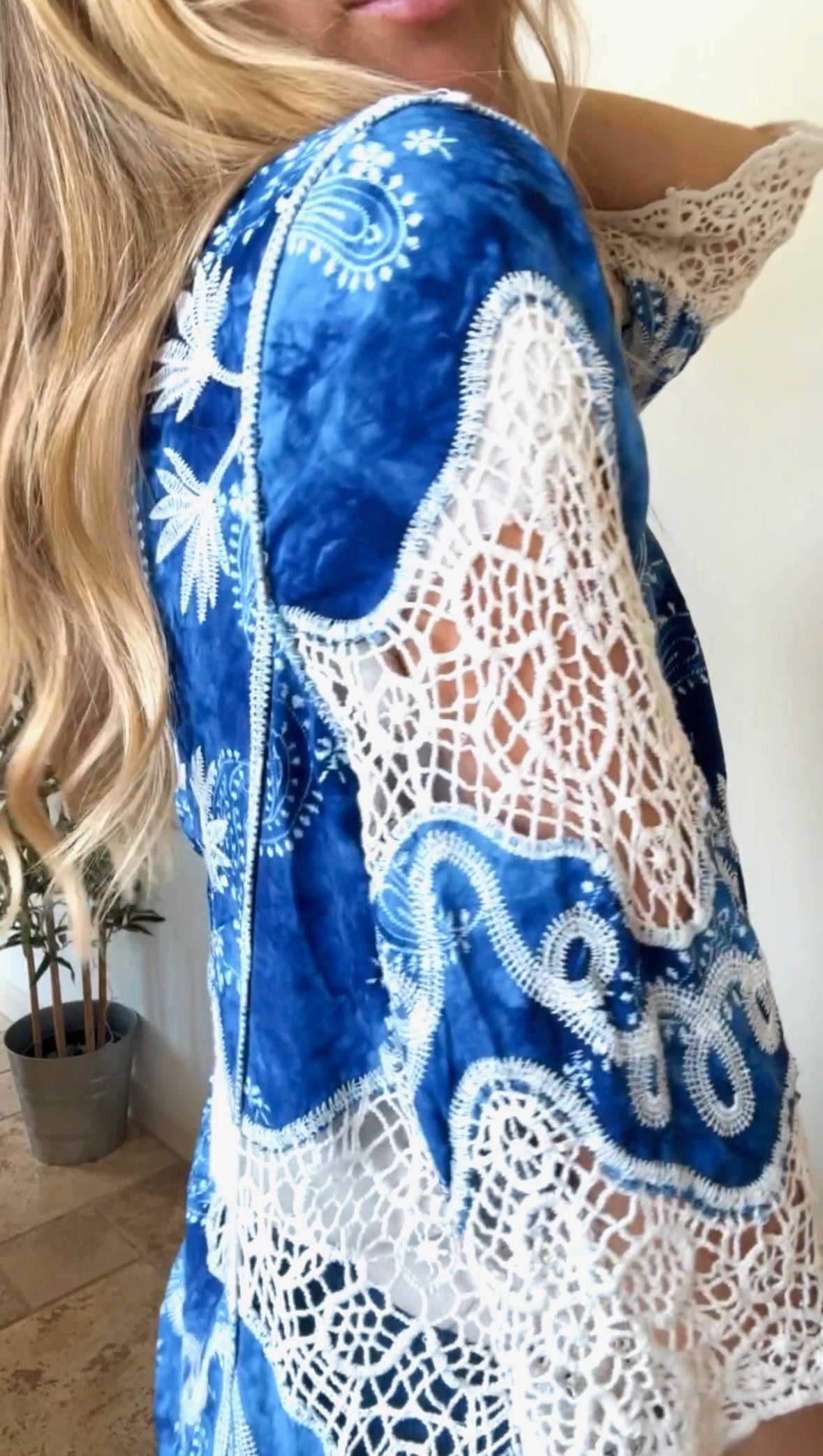 Boho Blue Crochet Detail Kimono