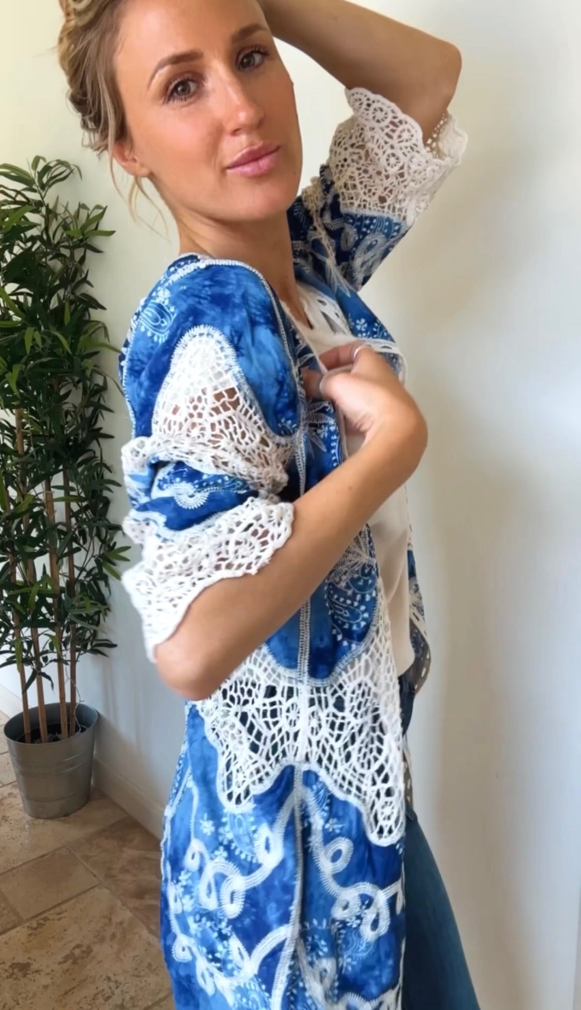 Boho Blue Crochet Detail Kimono