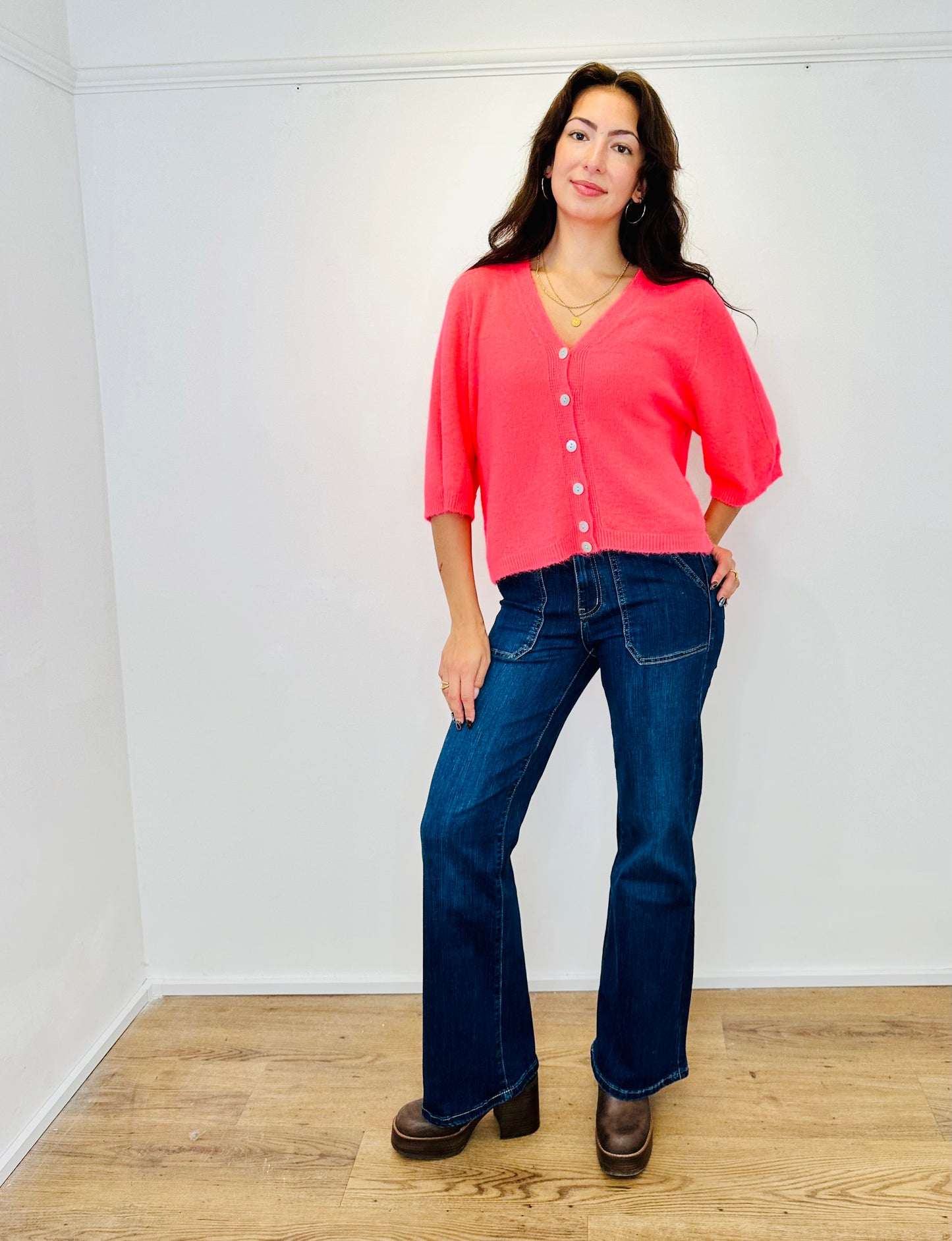 The Amie Alpaca mix knitted cardigan/jumper - neon coral