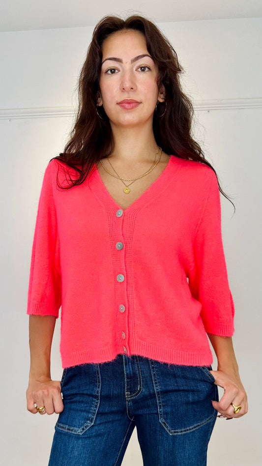 The Amie Alpaca mix knitted cardigan/jumper - neon coral