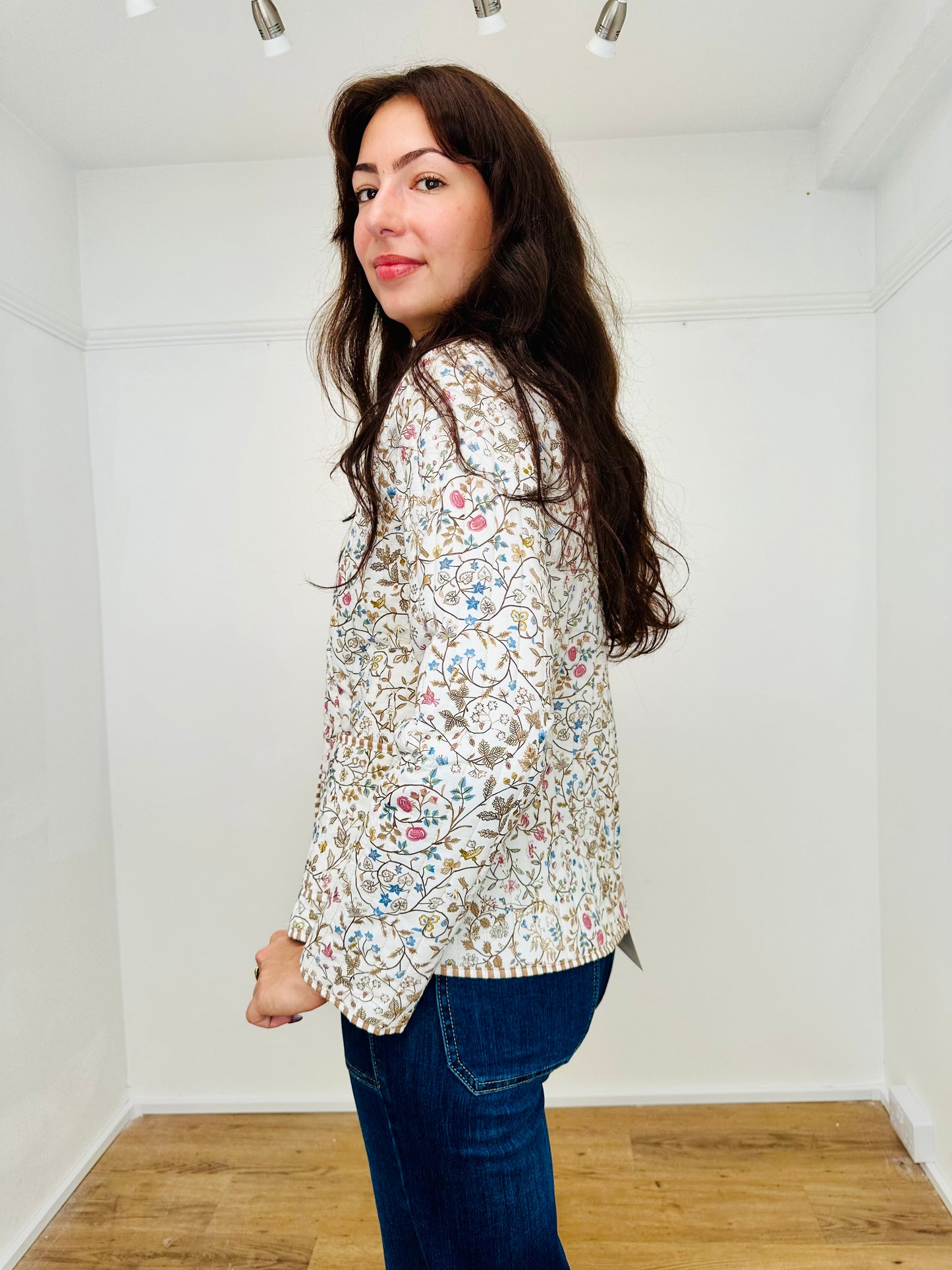 The Fleur Floral Cotton Jacket - Beige
