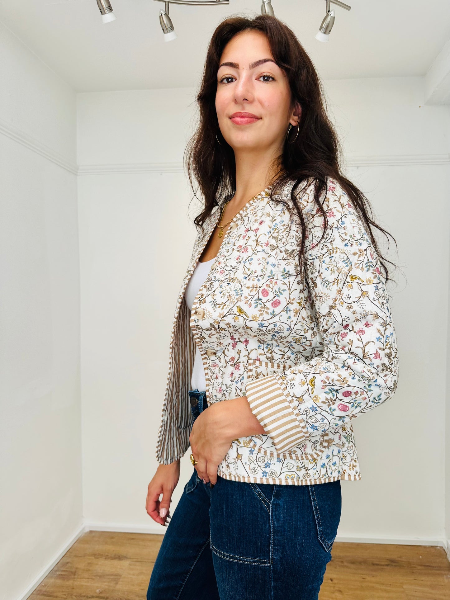 The Fleur Floral Cotton Jacket - Beige