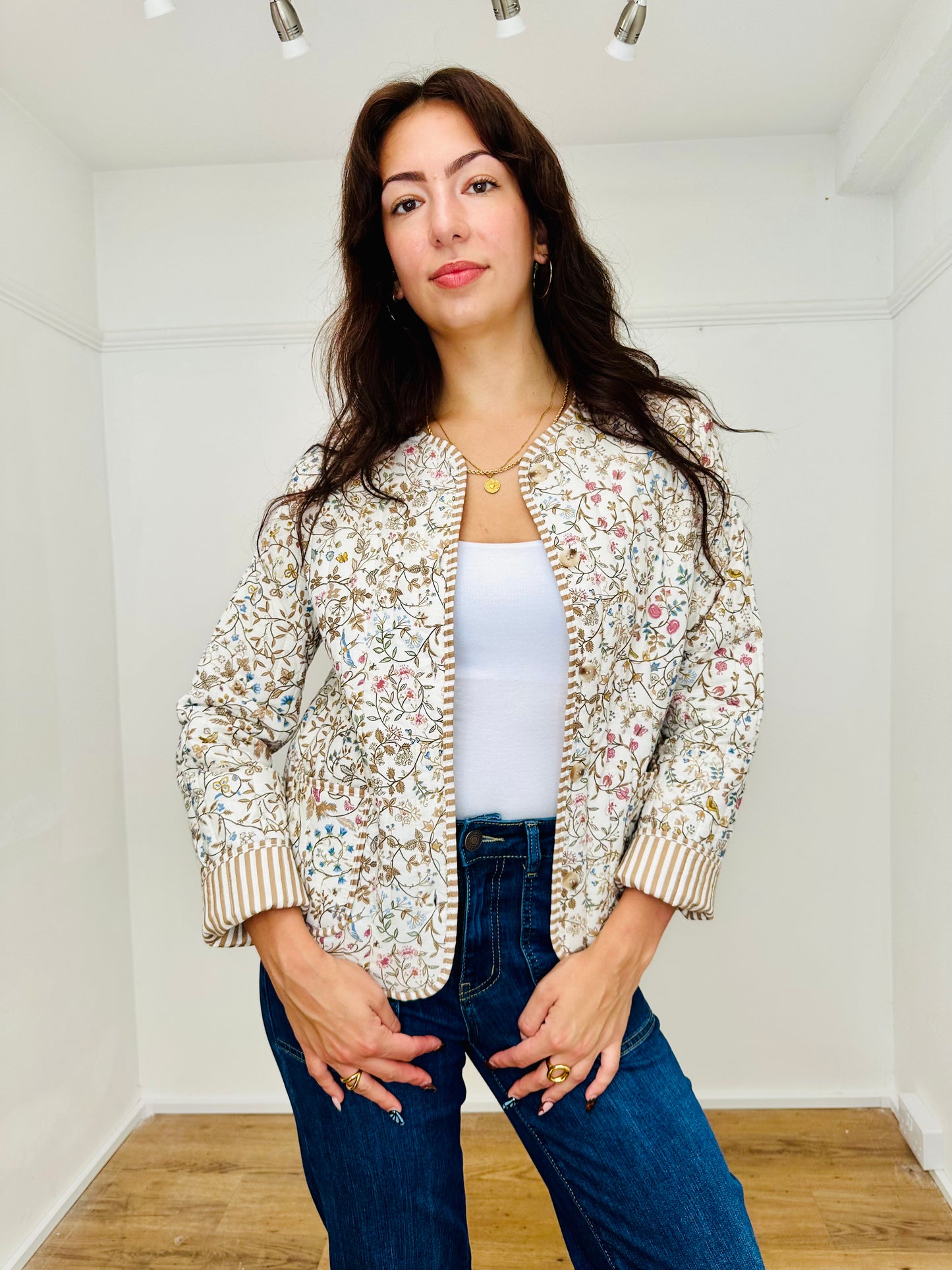The Fleur Floral Cotton Jacket - Beige