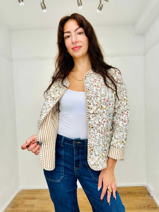 The Fleur Floral Cotton Jacket - Beige