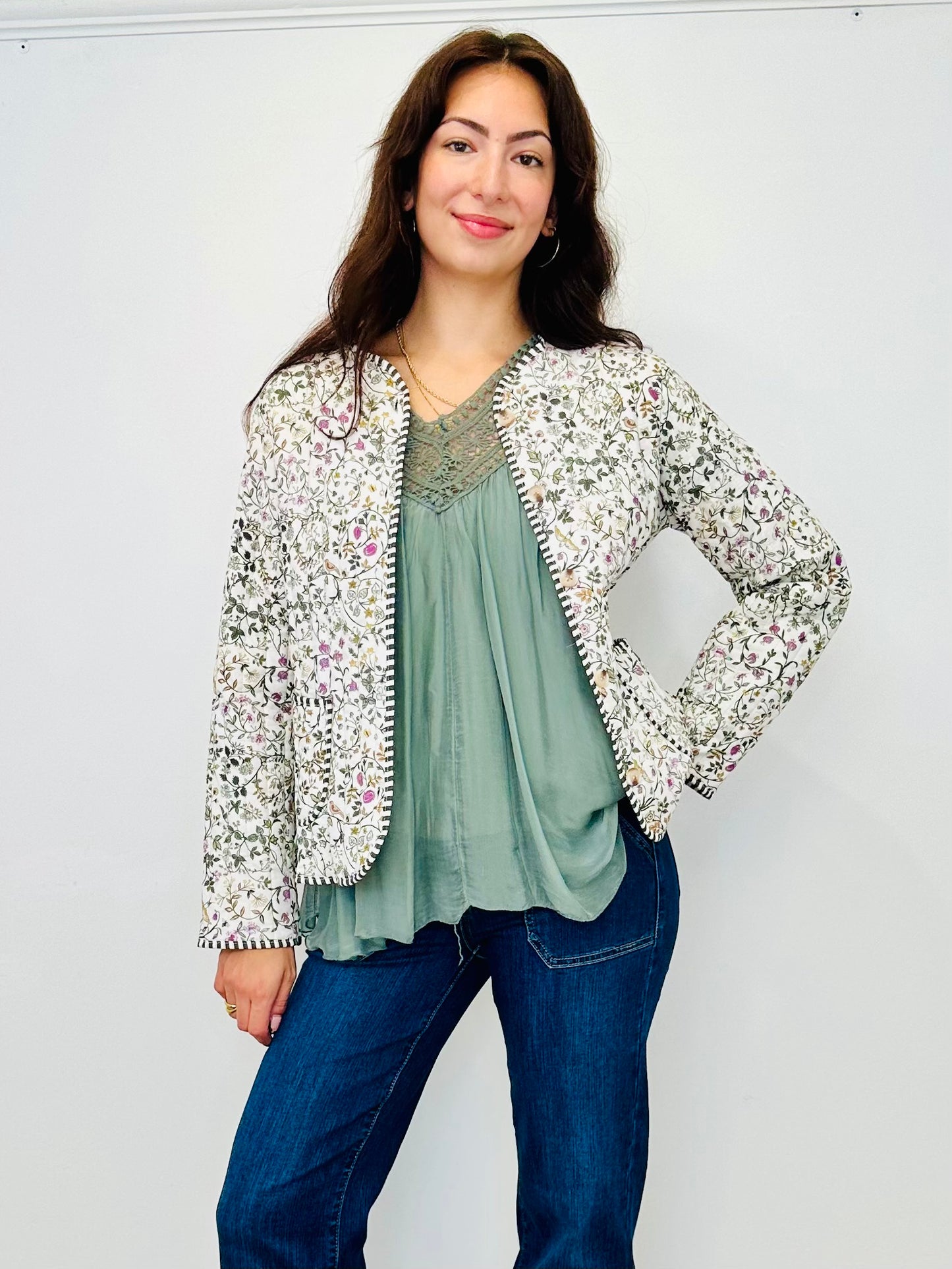 The Fleur Floral Cotton Jacket - Beige