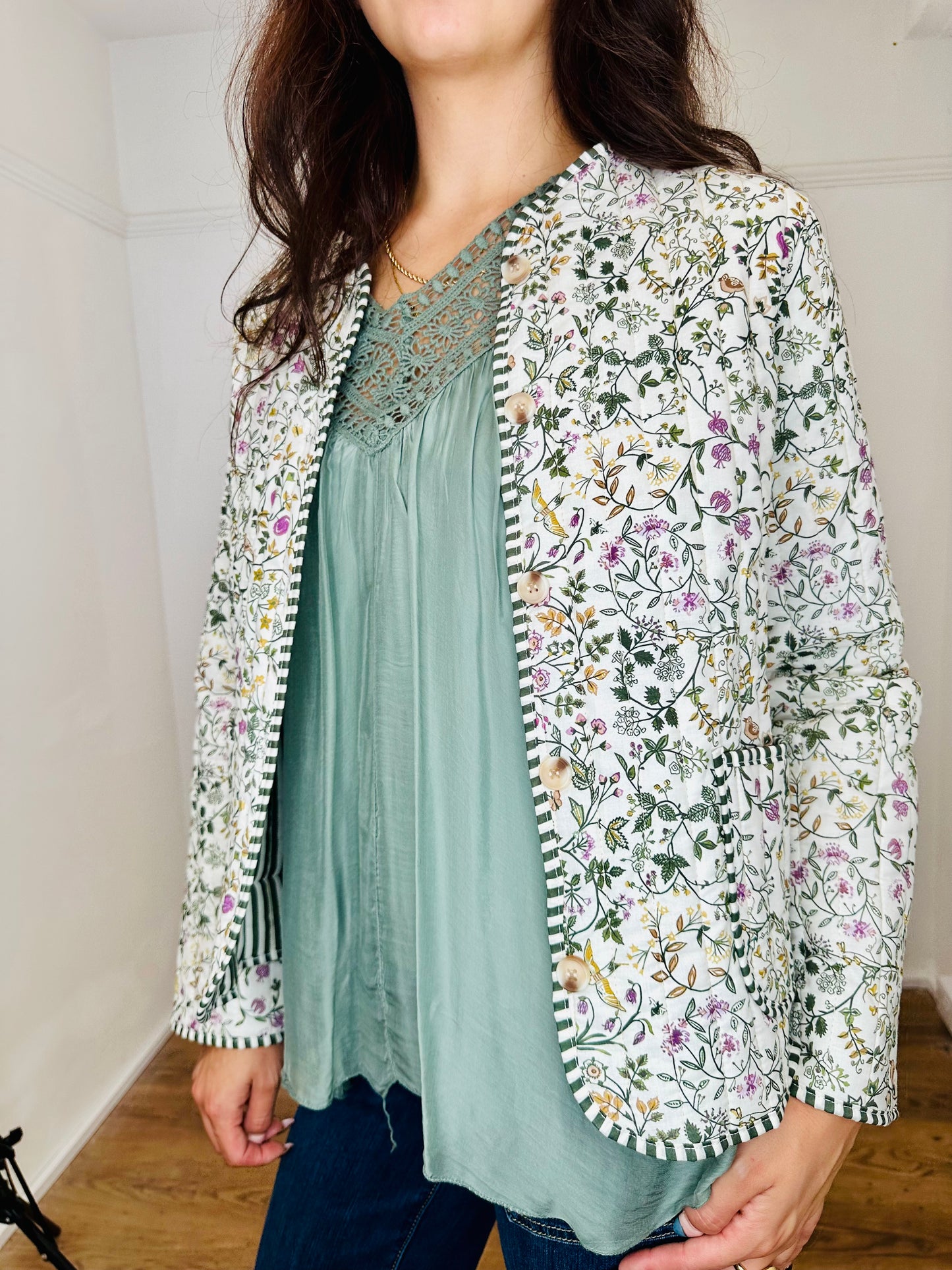The Fleur Floral Cotton Jacket - Beige