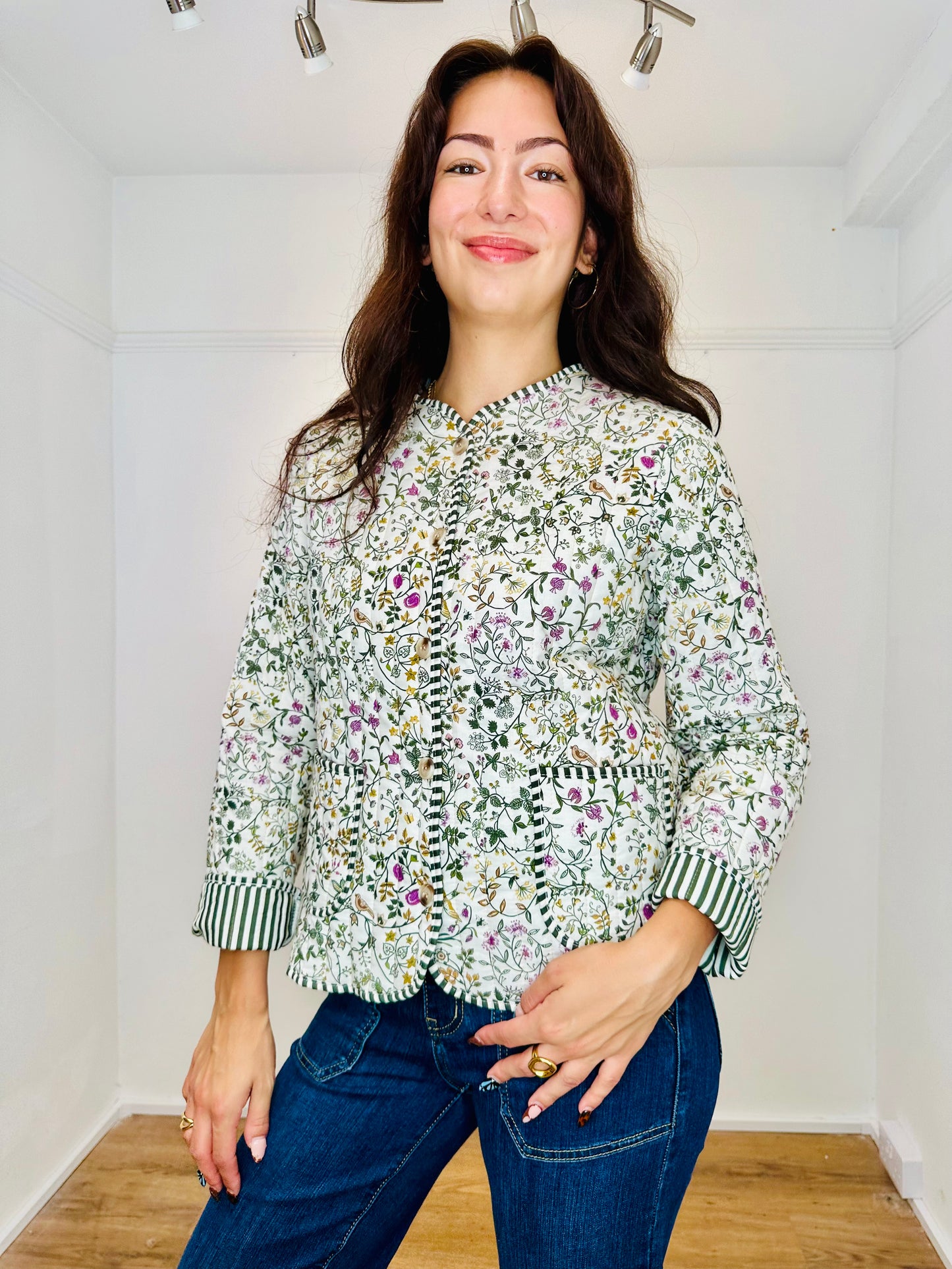 The Fleur Floral Cotton Jacket - Beige
