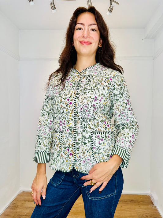 The Fleur Floral Cotton Jacket - Khaki