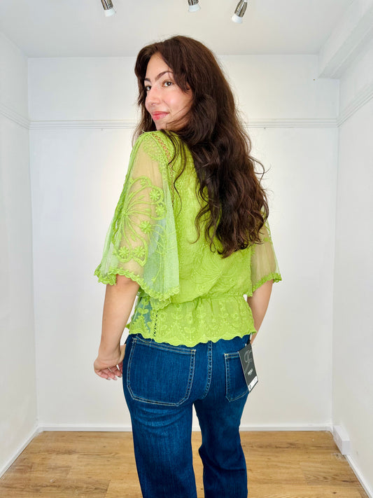 Bessie Butterfly Lace sleeve top - Bestseller - Olive Green
