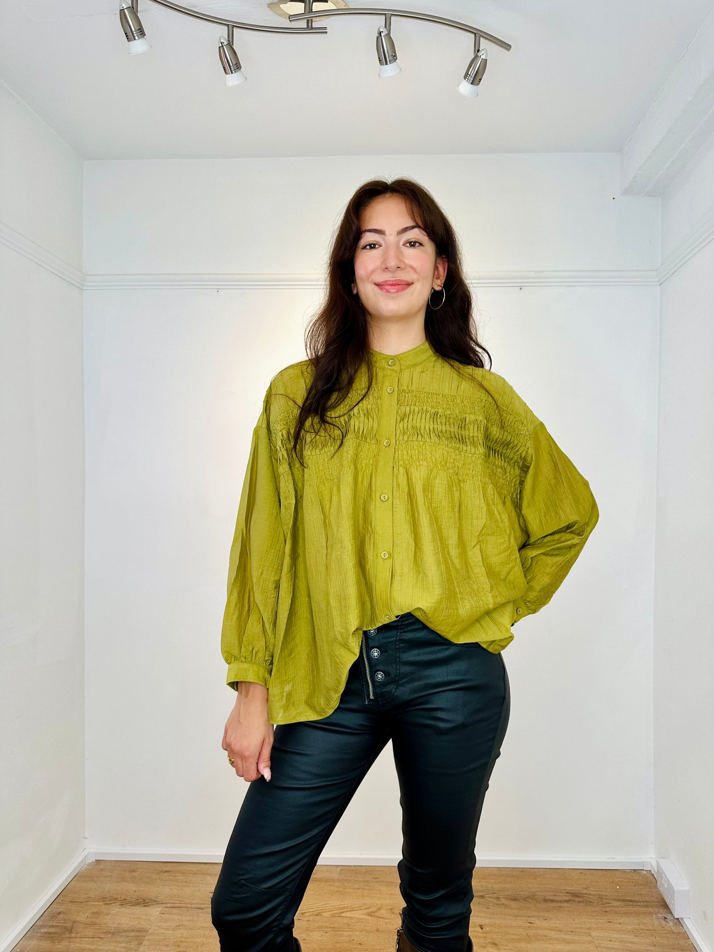 Olive Green Silky Pleated blouse
