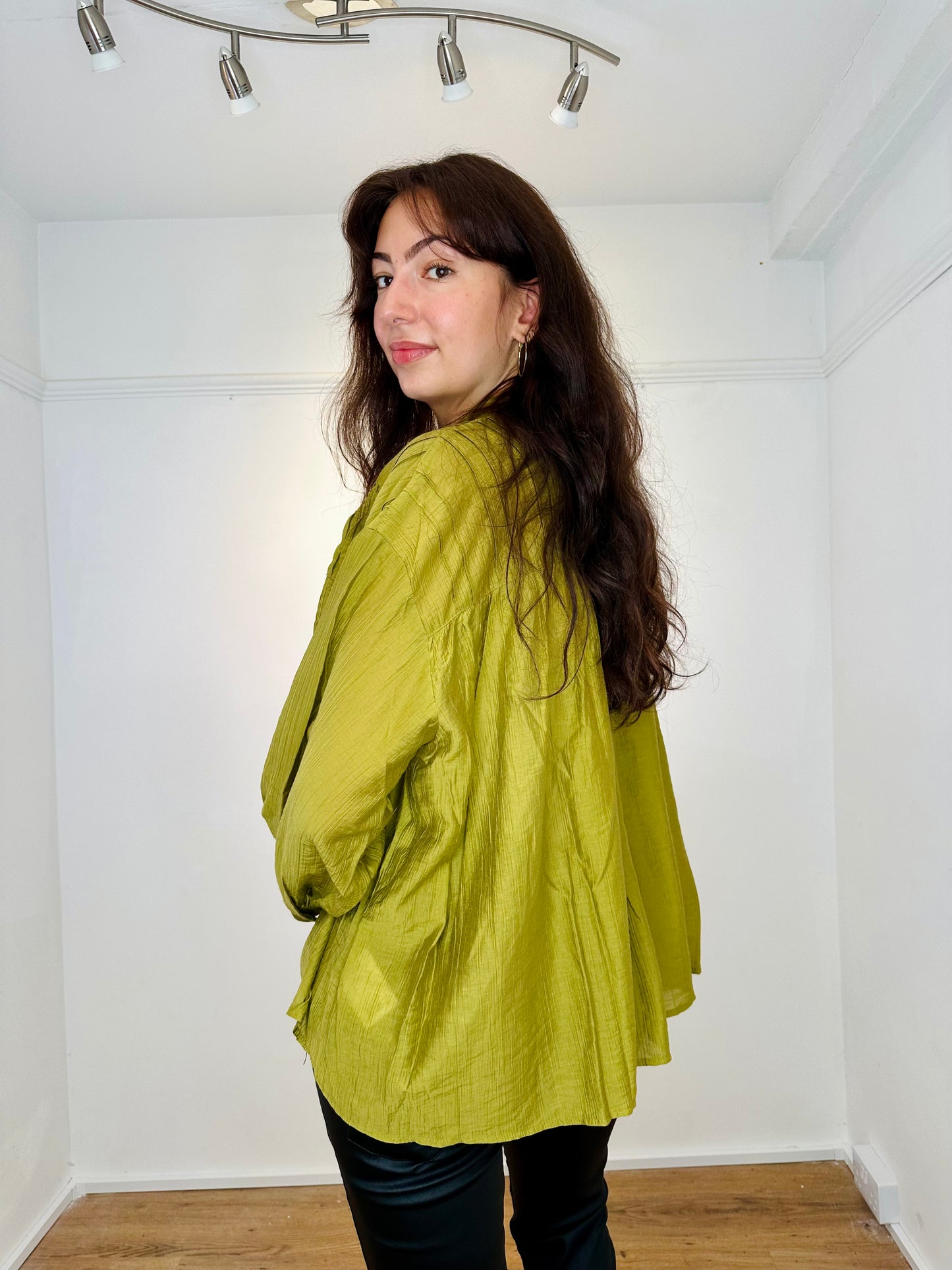 Olive Green Silky Pleated blouse