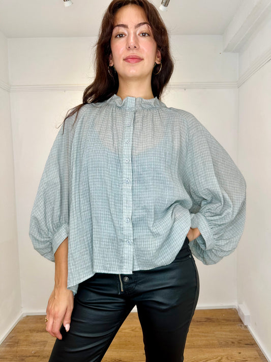 Gabby Dove Grey Blouse with Reverse detail