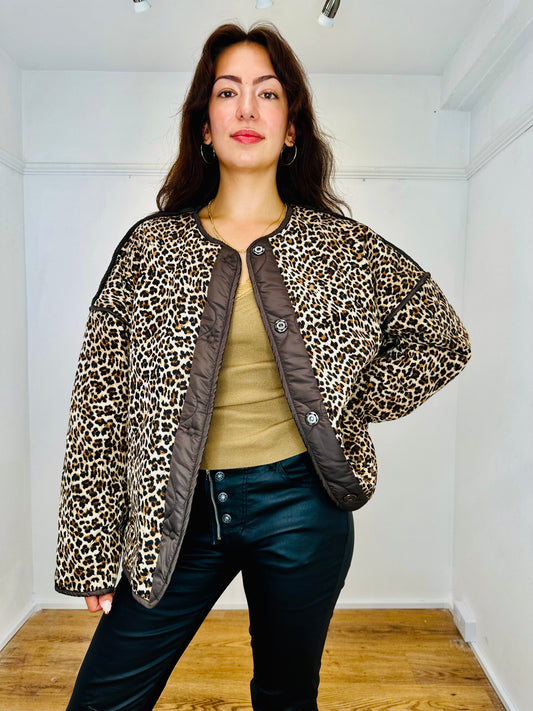 Romano Reversible Chocolate/Leopard print quilted jacket