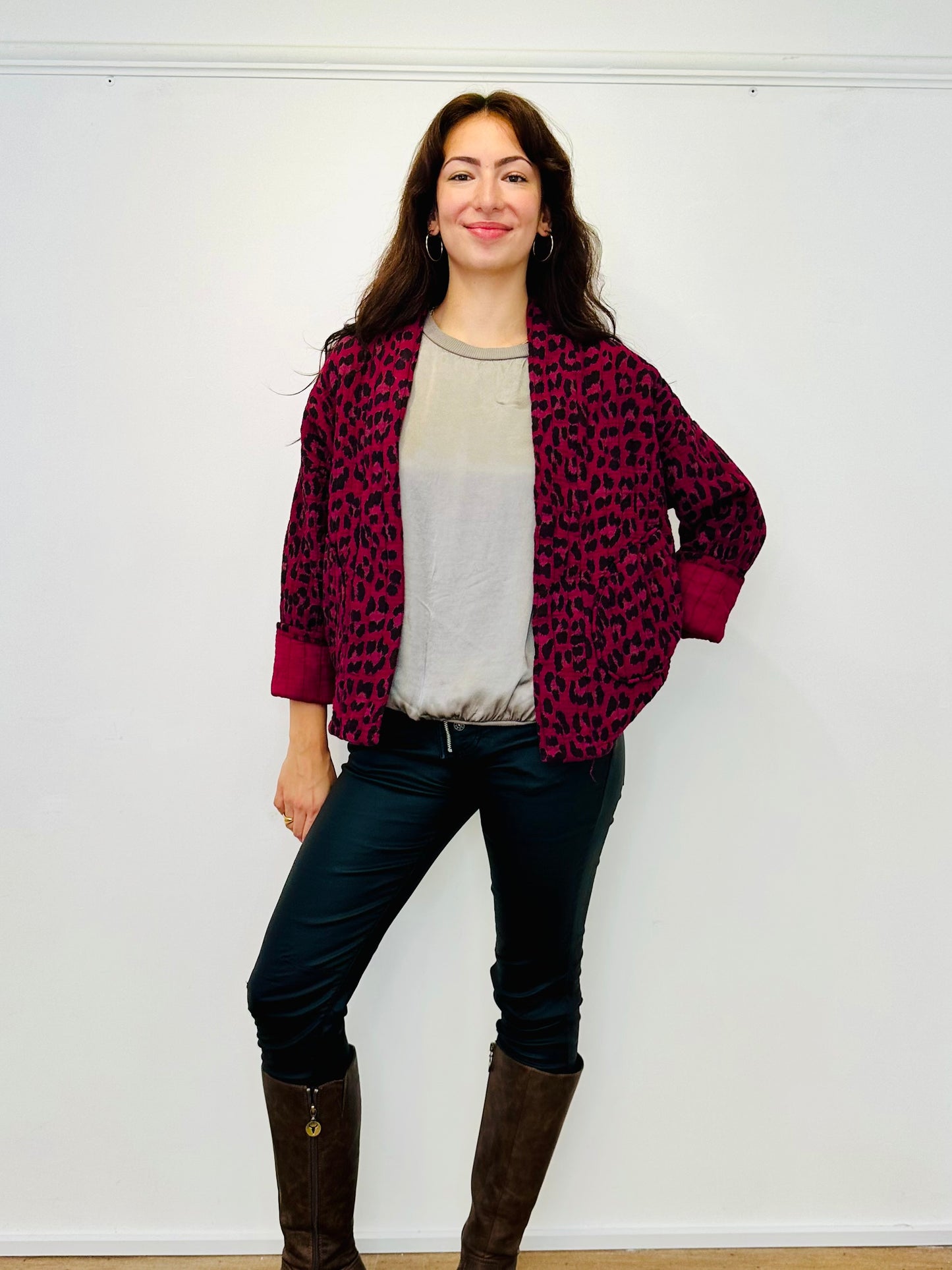 The Lila Leopard Cotton Jacket - Wine