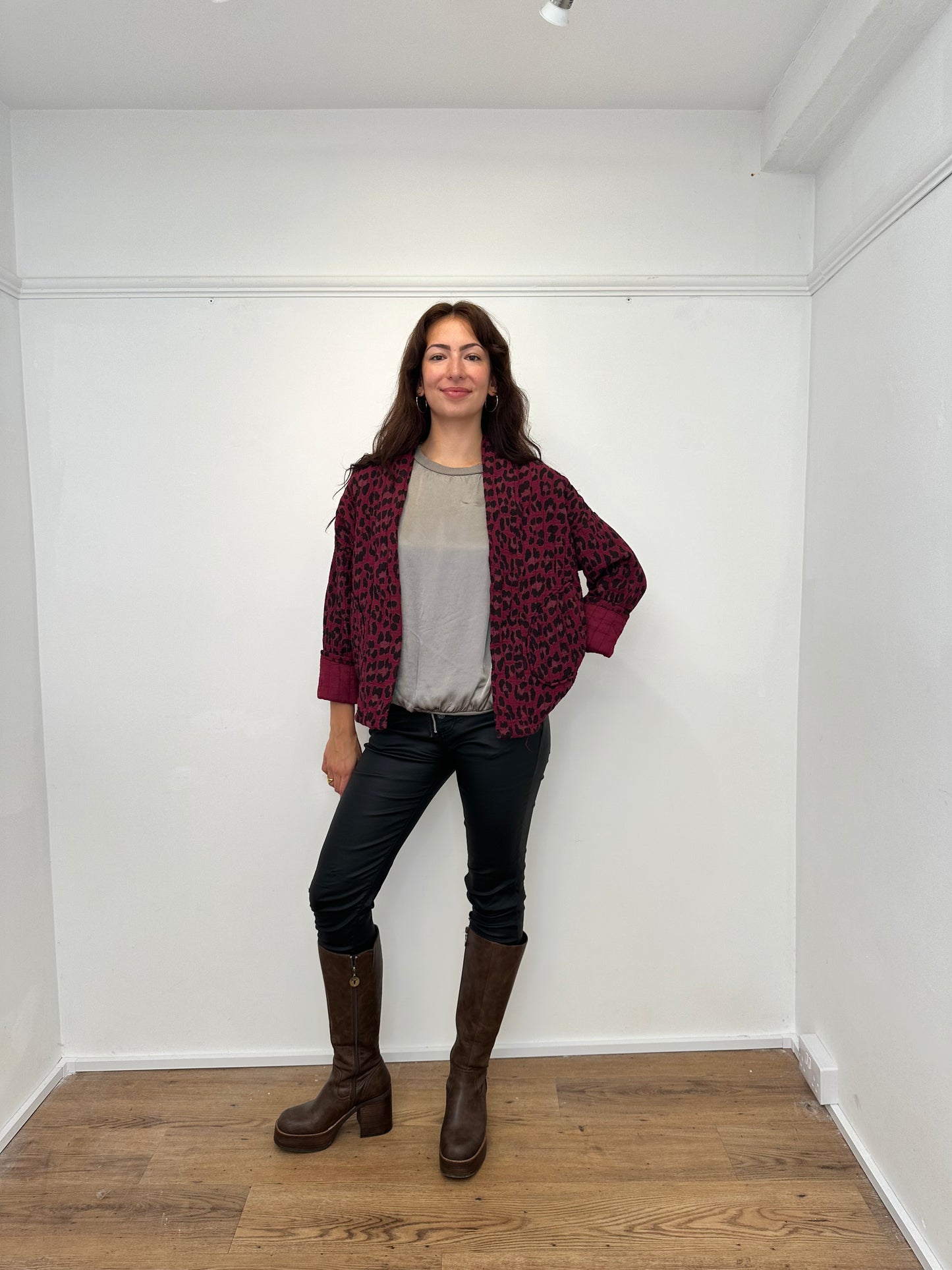 The Lila Leopard Cotton Jacket - Wine