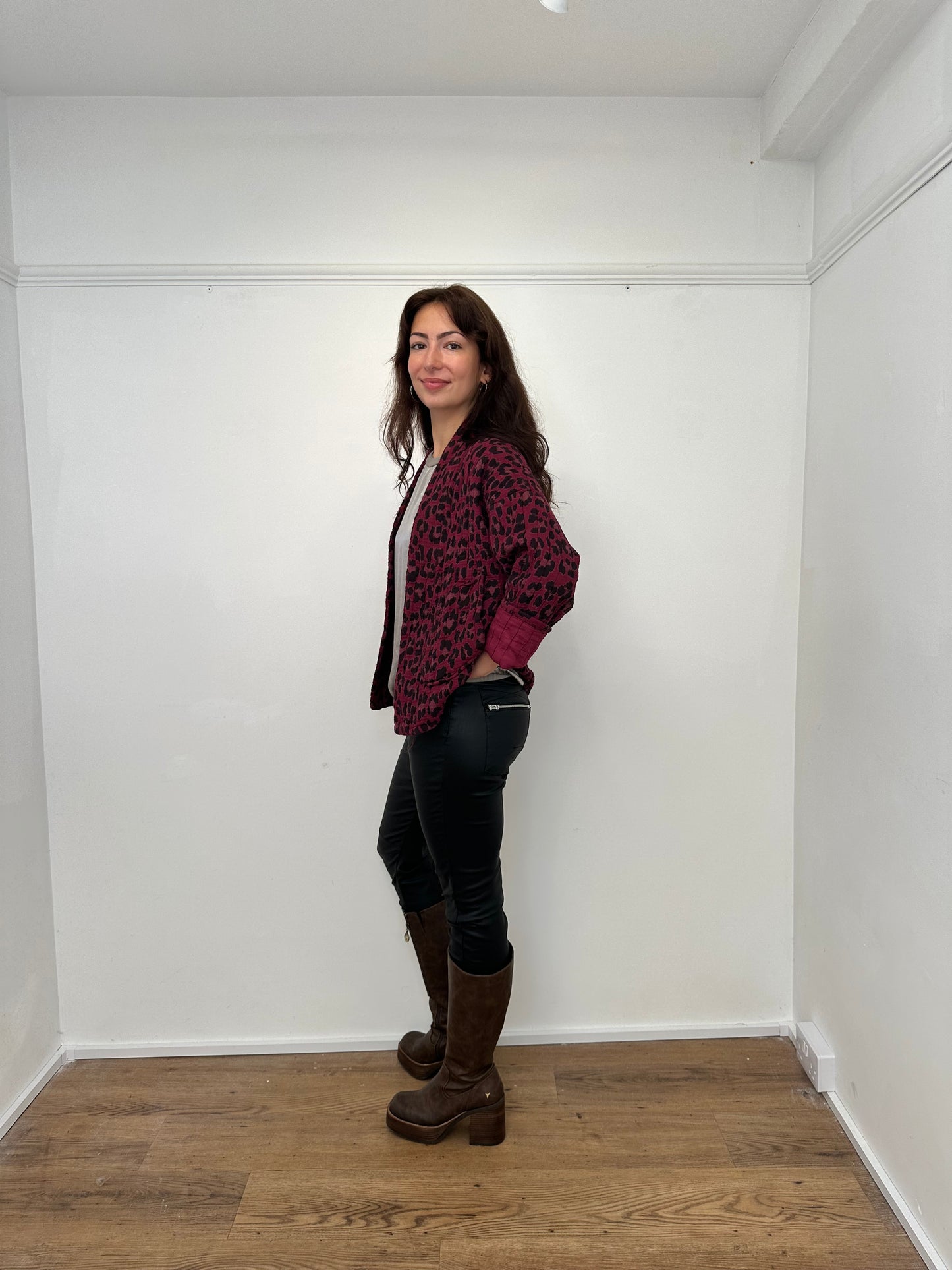 The Lila Leopard Cotton Jacket - Wine