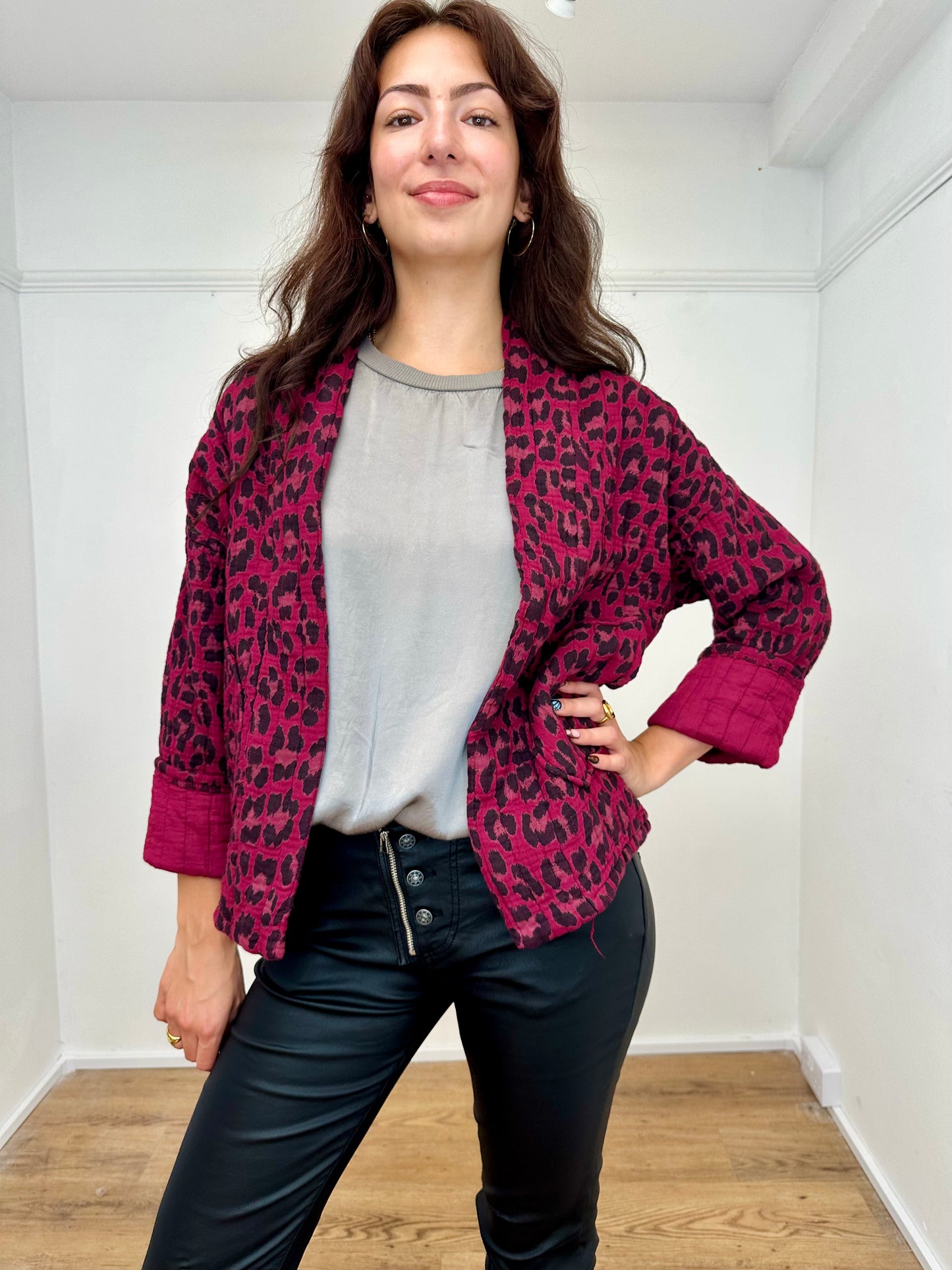 The Lila Leopard Cotton Jacket - Wine