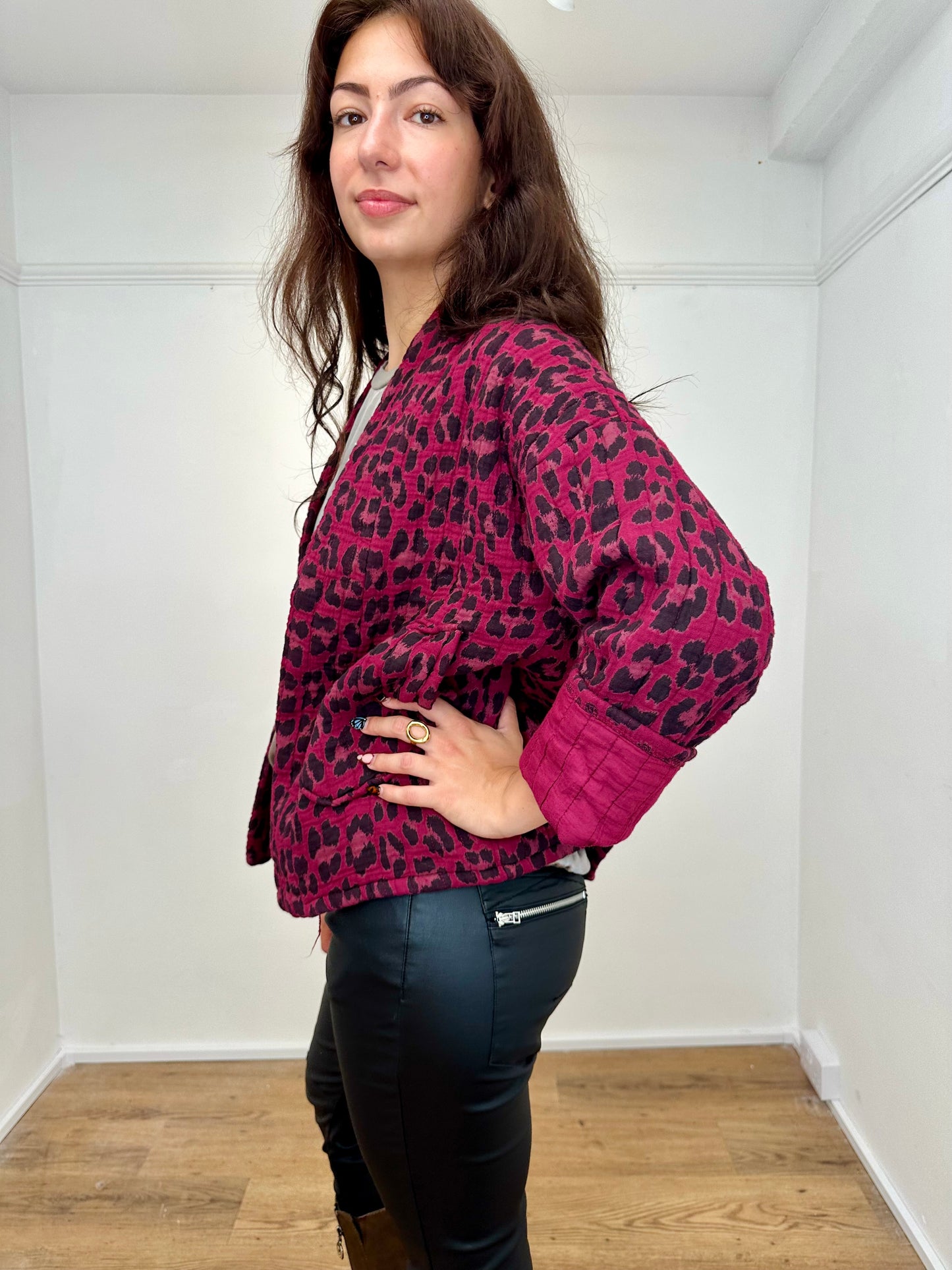The Lila Leopard Cotton Jacket - Wine