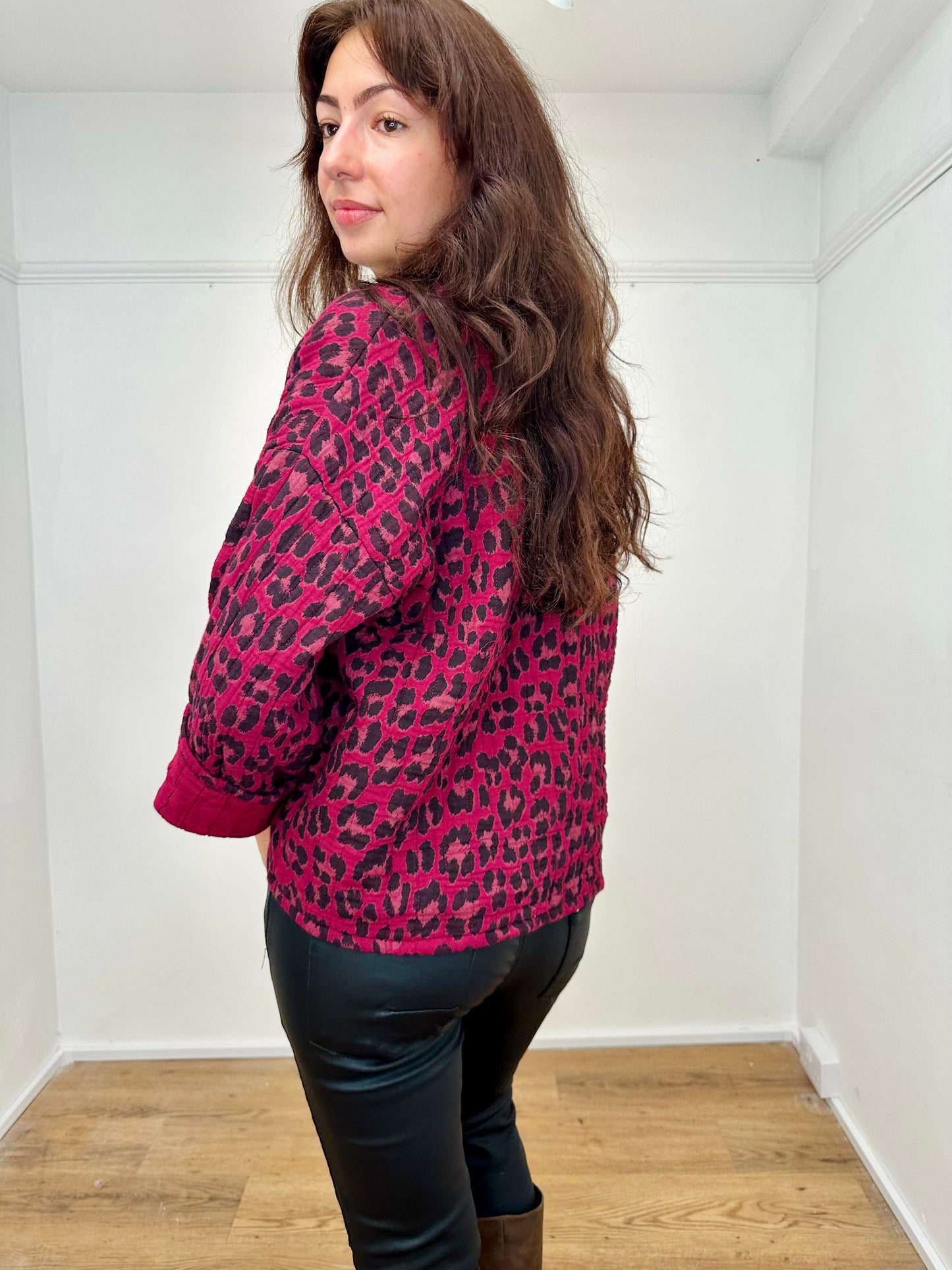 The Lila Leopard Cotton Jacket - Wine