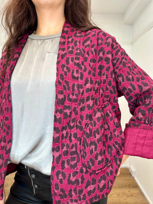 The Lila Leopard Cotton Jacket - Wine