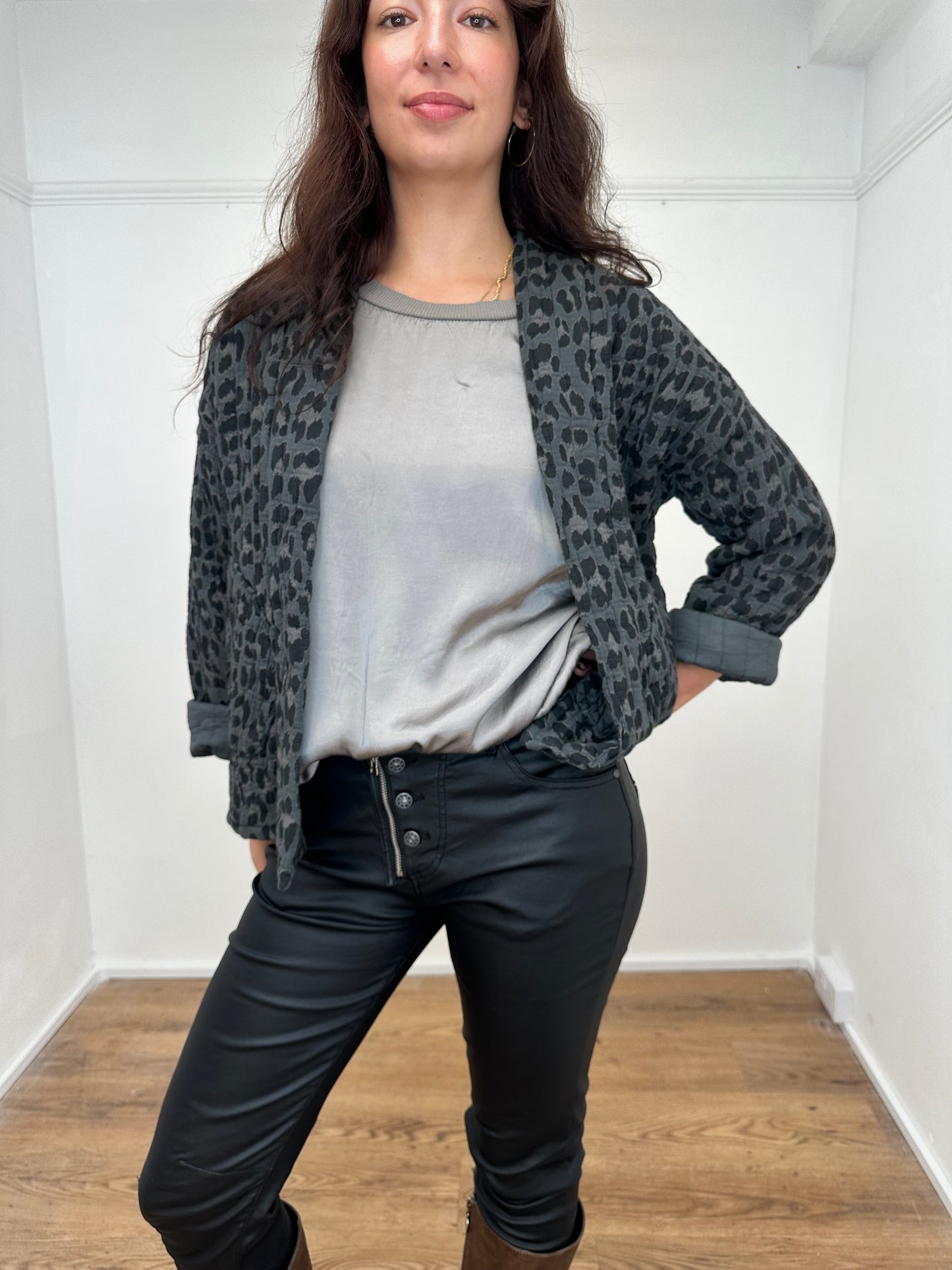 The Lila Leopard Cotton Jacket - Grey