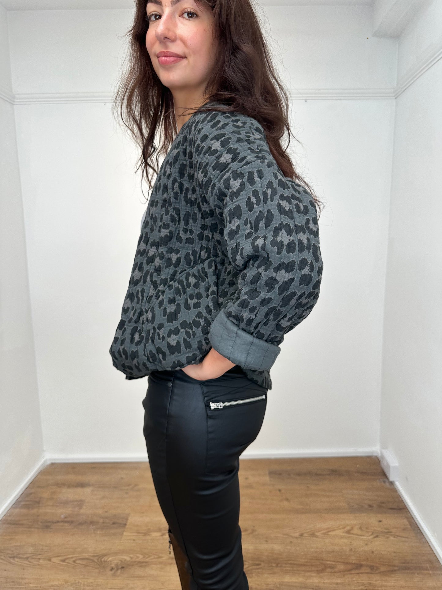 The Lila Leopard Cotton Jacket - Grey