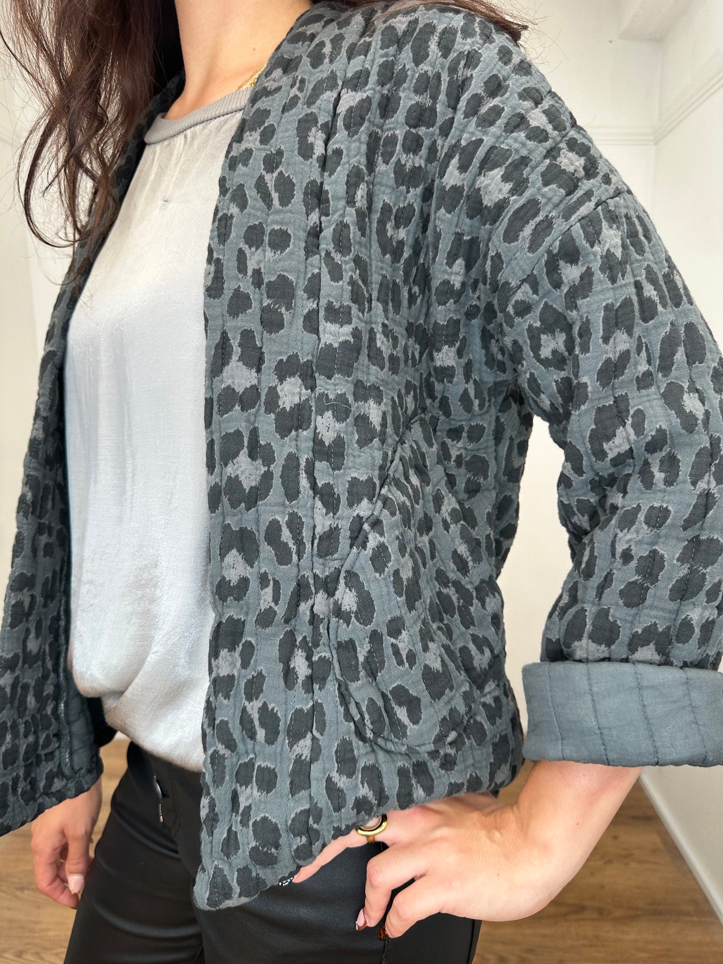The Lila Leopard Cotton Jacket - Grey