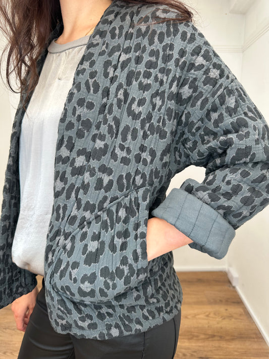 The Lila Leopard Cotton Jacket - Grey