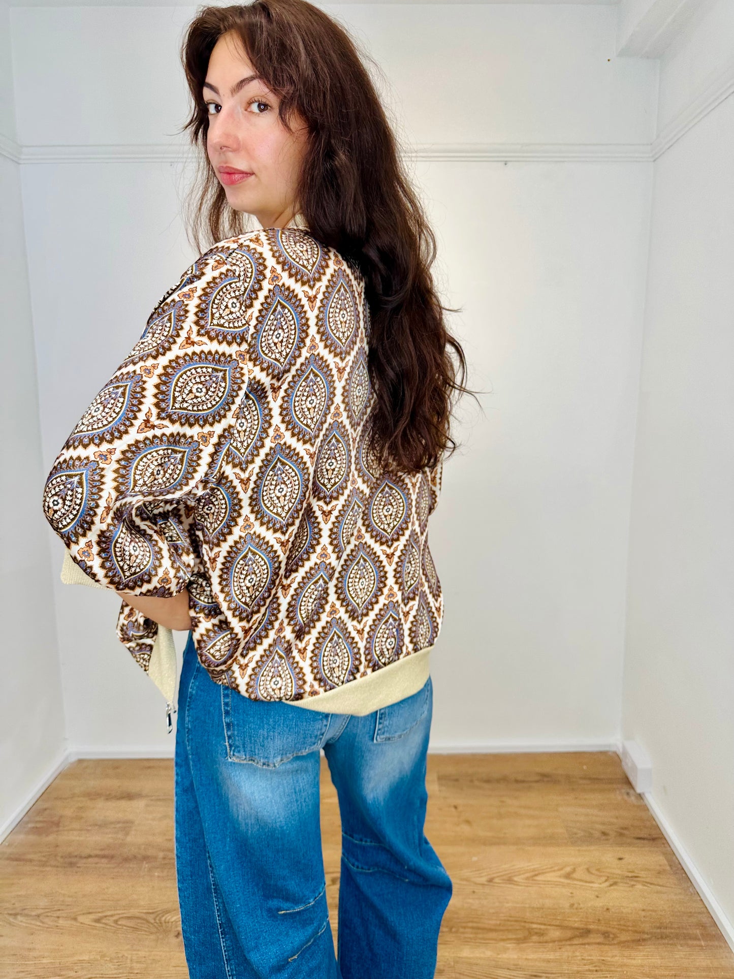 The Casey Satin Patterned Bomber Jacket