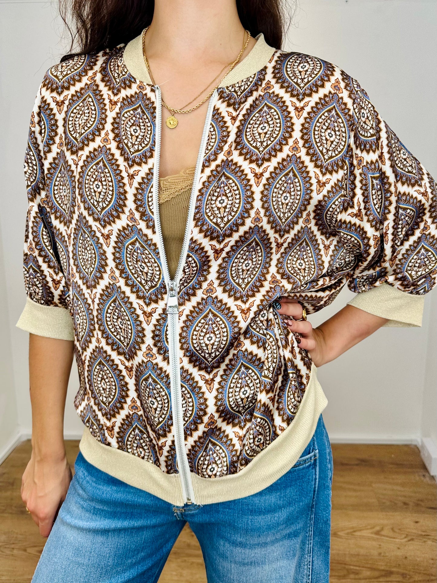 The Casey Satin Patterned Bomber Jacket