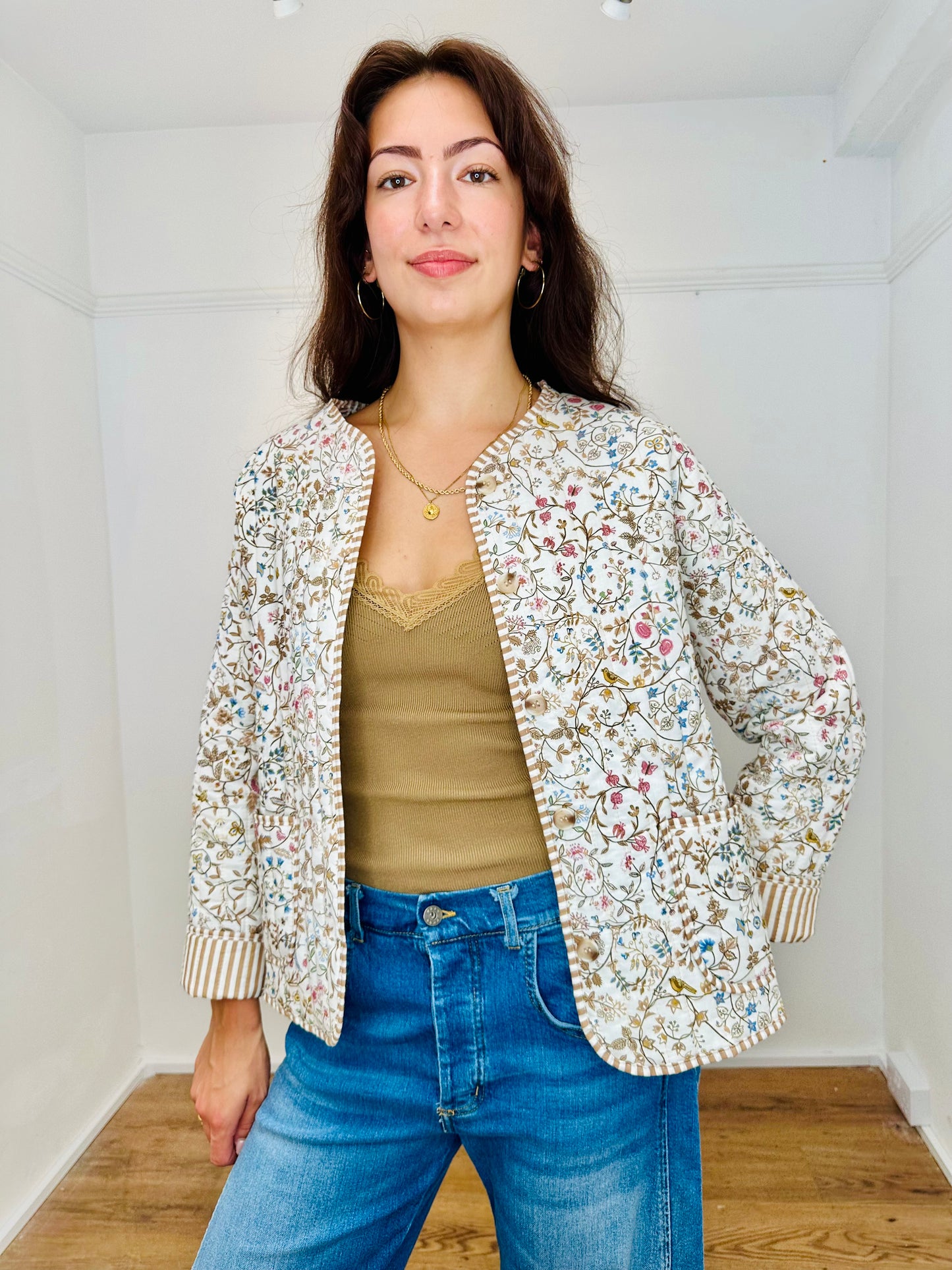 The Fleur Floral Cotton Jacket - Beige