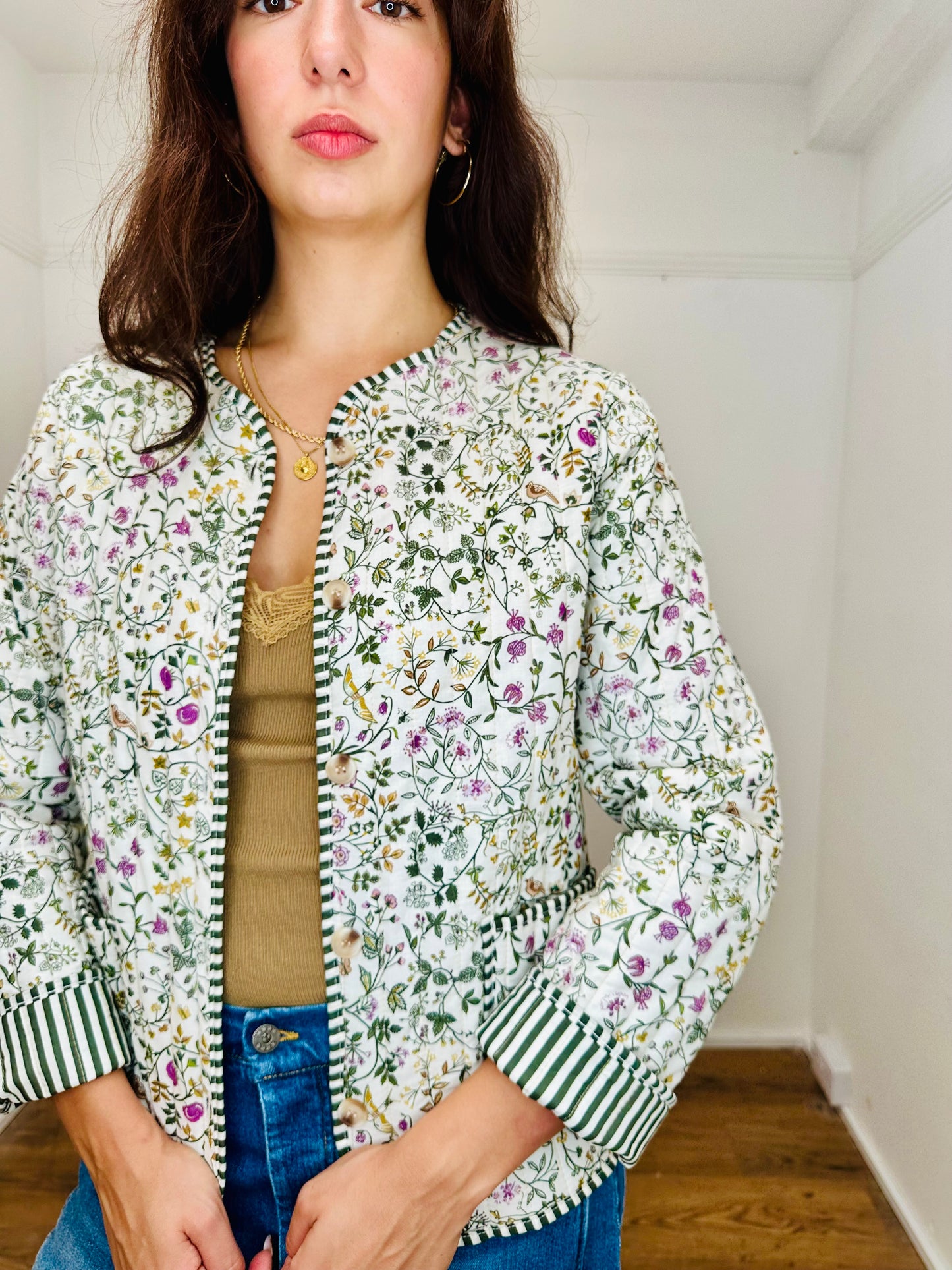 The Fleur Floral Cotton Jacket - Beige