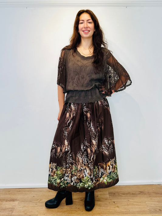 Florence Chocolate Brown Printed Maxi skirt