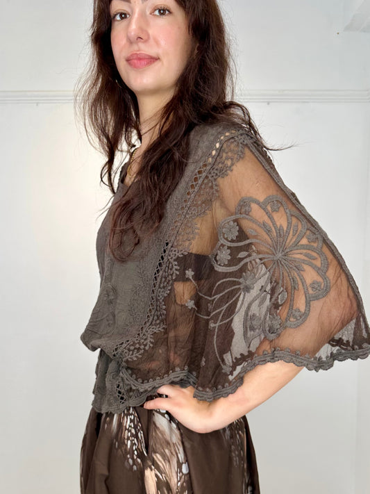 Bessie Butterfly Lace sleeve top - Bestseller - Chocolate