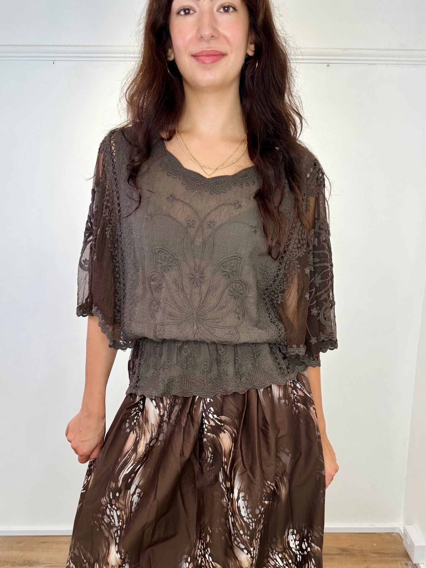 Florence Chocolate Brown Printed Maxi skirt
